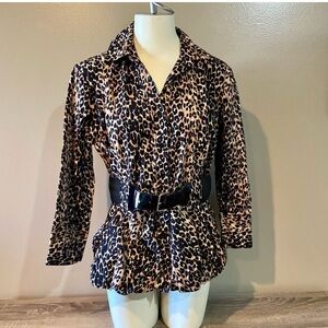 Belted Leopard Print Blouse